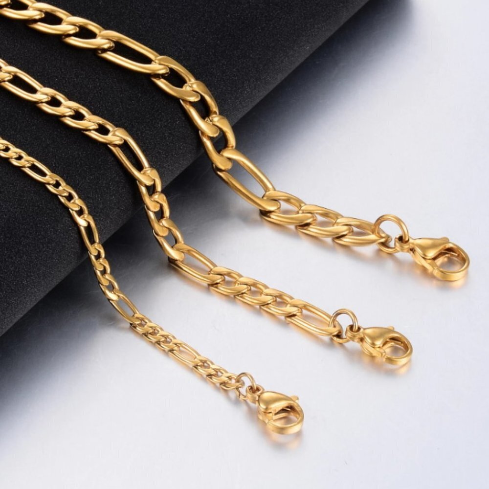 Figaro chain jewelry men women silver yellow gold tone stainless steel new